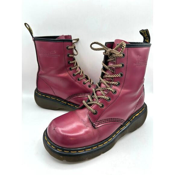 Vintage Dr Martens 8795 RED MADE IN ENGLAND leather Metallic boots England WM 8 - Picture 1 of 12